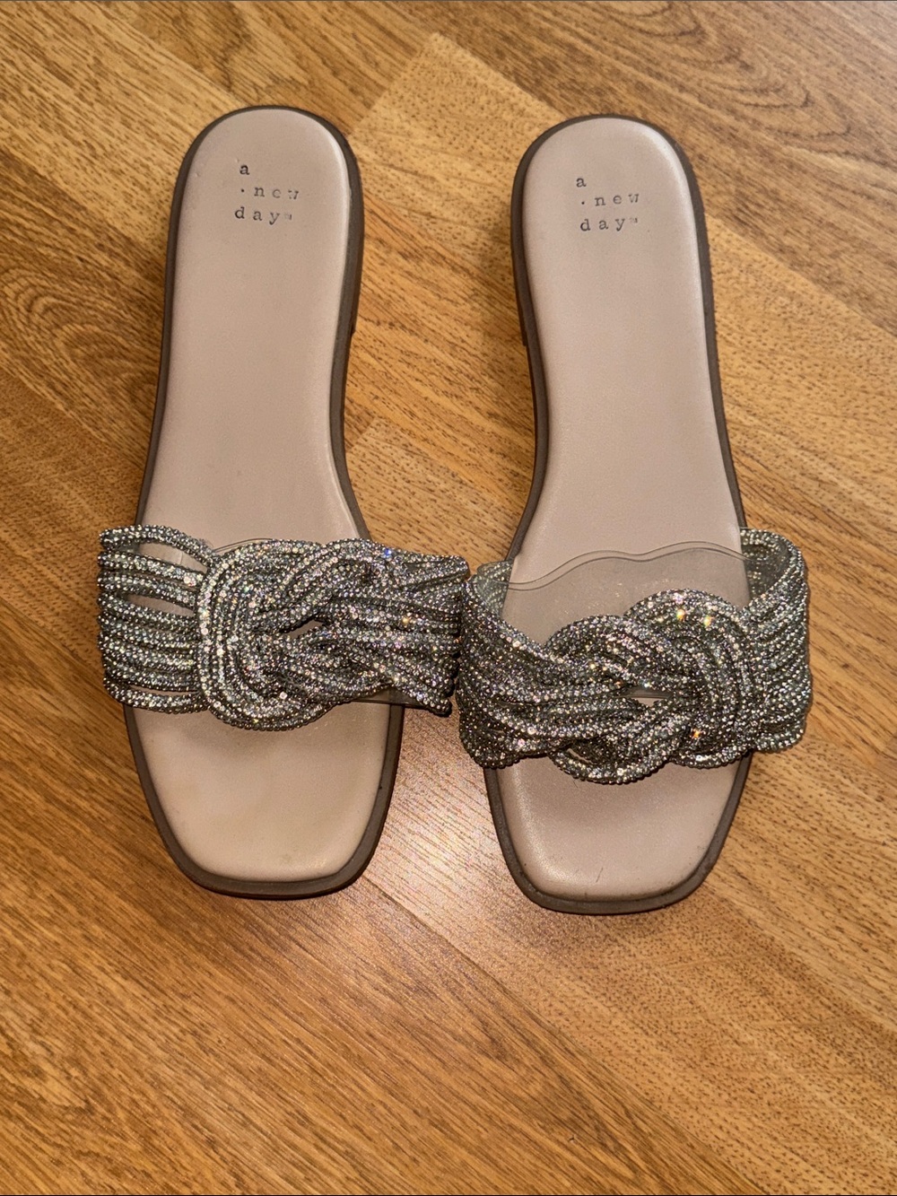 a new day Silver Braided Bead-Embellished Slide Sandals